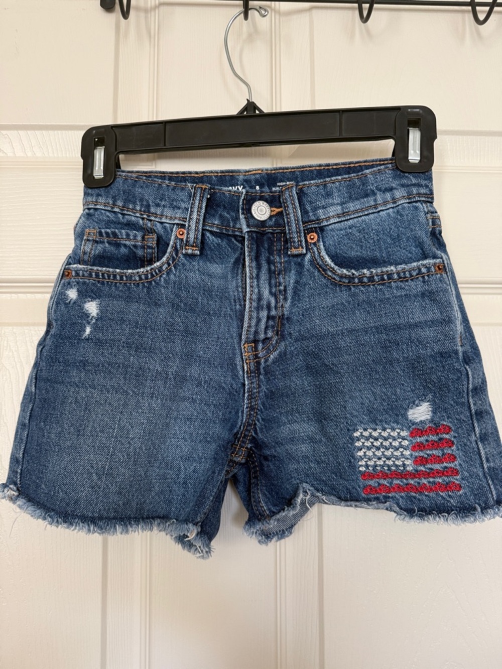 Old Navy Blue Denim Kids Cutoff Shorts with Embroidered Flag